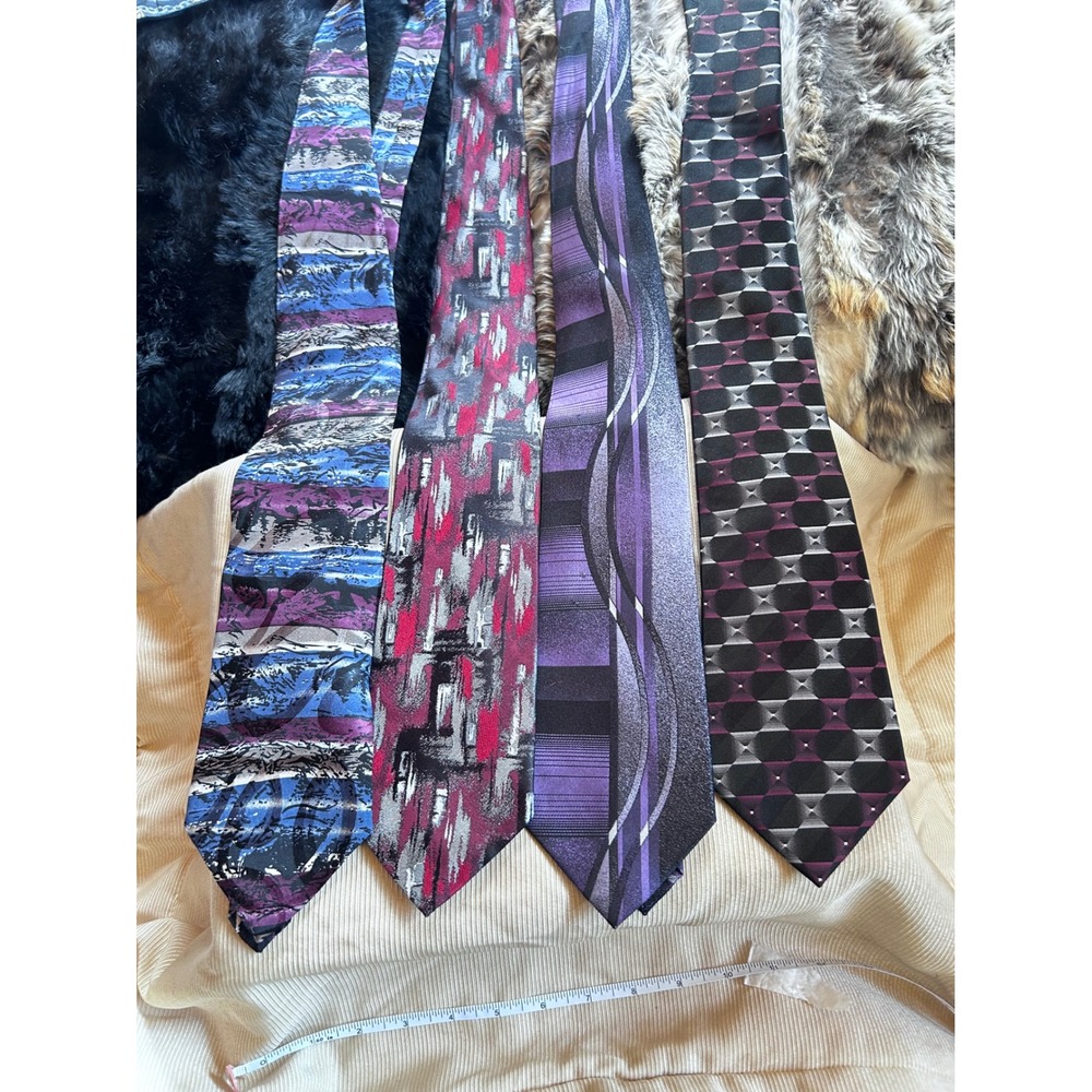 Silk Geometric Abstract Necktie Lot 4 Mens Pierre Cardin John Ashford